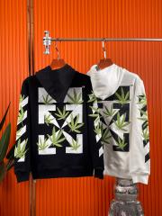 Off White OW 22FW Embroidered Leaves Hoodie (Black/White)