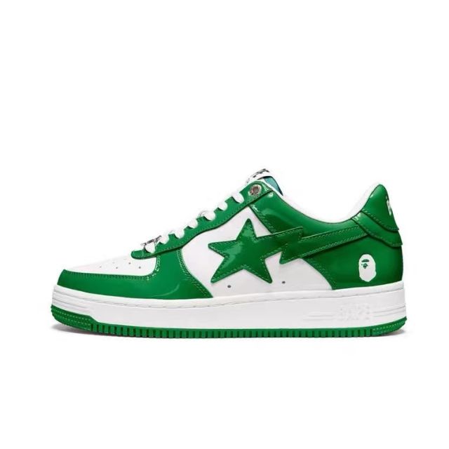 Bape Sta Patent Shoes Patent Leather Shoes Green White Women Men (Size US5-US12)