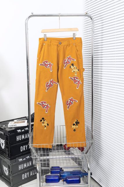 CH Leather Cross Patch Sex Record Yellow Pants