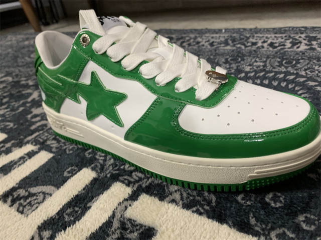 Bape Sta Patent Shoes Patent Leather Shoes Green White Women Men (Size US5-US12)