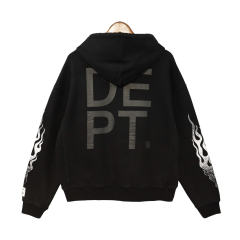 Gallery Dept White Flame Sleeve Logo Hoodie Black