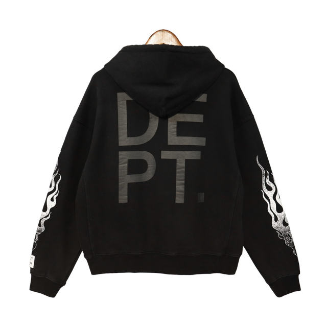 Gallery Dept White Flame Sleeve Logo Hoodie Black