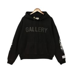 Gallery Dept White Flame Sleeve Logo Hoodie Black