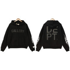Gallery Dept White Flame Sleeve Logo Hoodie Black