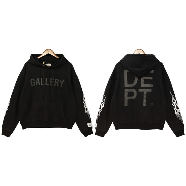 Gallery Dept White Flame Sleeve Logo Hoodie Black
