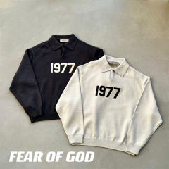 Fear of God Essentials SS22 Knit LS Polo Iron Sweater Black Beige
