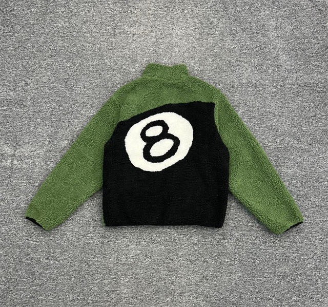 Stussy Black 8 Ball Fleece Jacket (Orange/Beige/Green)