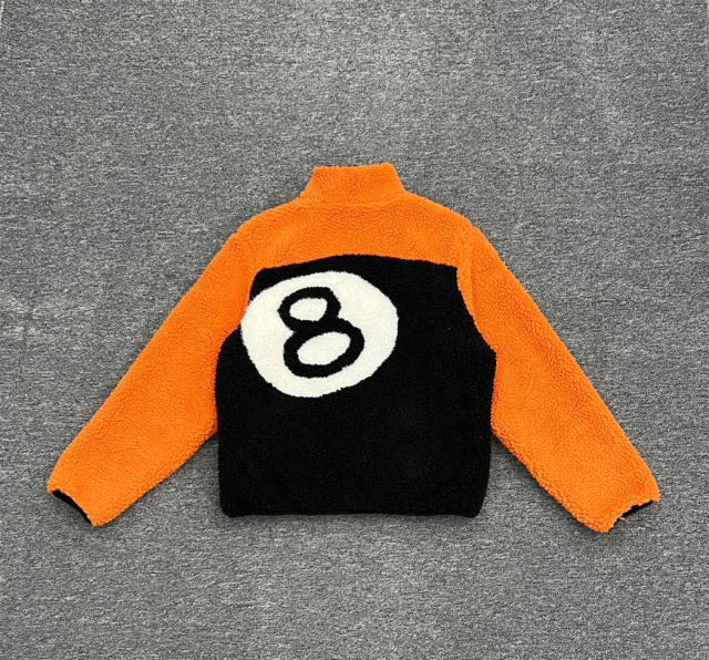 Stussy Black 8 Ball Fleece Jacket (Orange/Beige/Green)