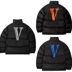 Vlone Embroidered Back Big V Logo Puffer Down Jacket (Blue/Orange/Grey)