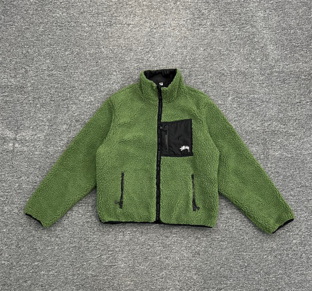 Stussy Black 8 Ball Fleece Jacket (Orange/Beige/Green)