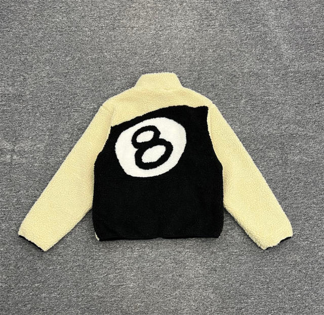 Stussy Black 8 Ball Fleece Jacket (Orange/Beige/Green)
