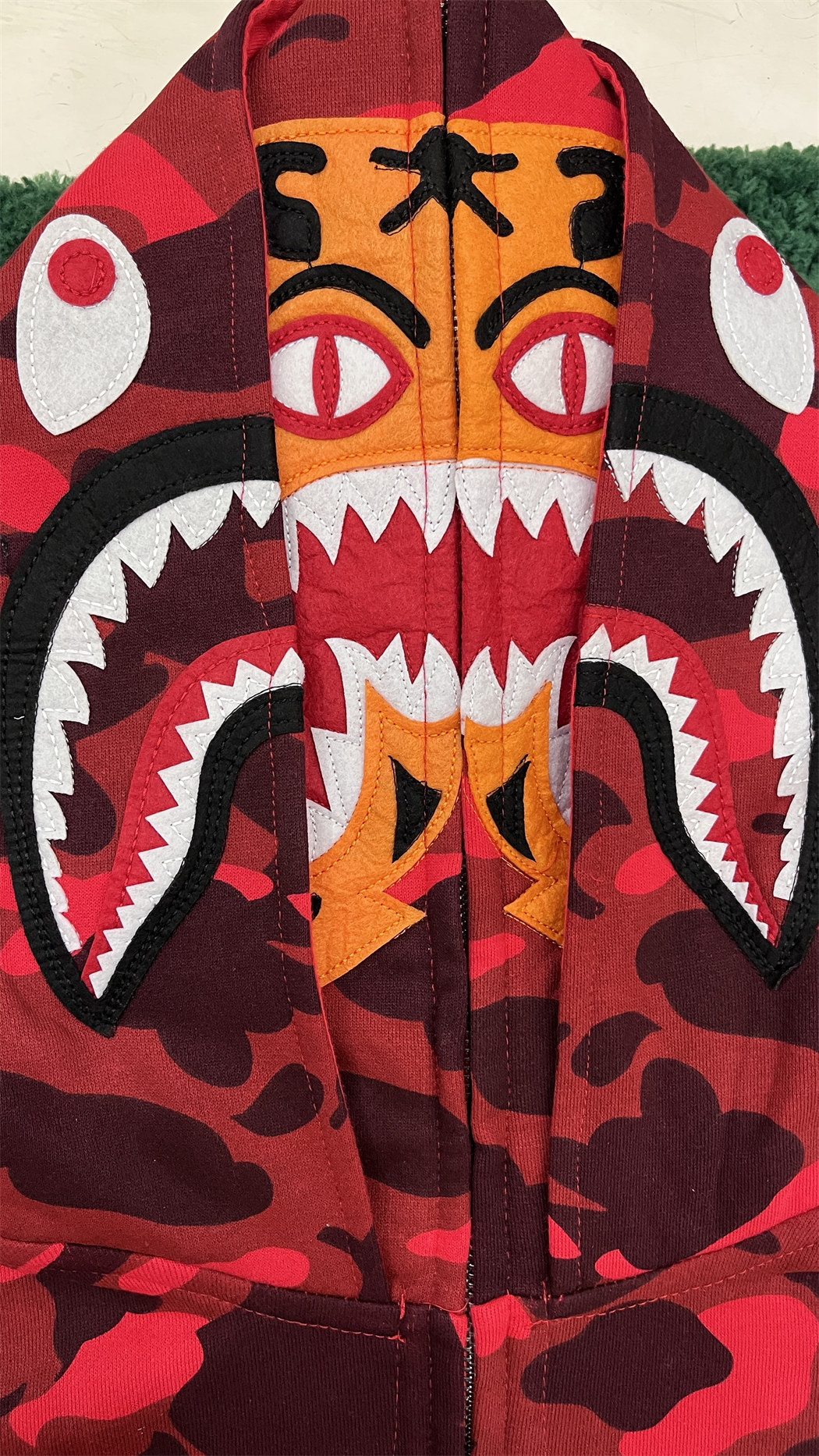 Bape Shark Tiger Double Hood Camo Hoodie Sweatshirt (Purple/Red/Blue)