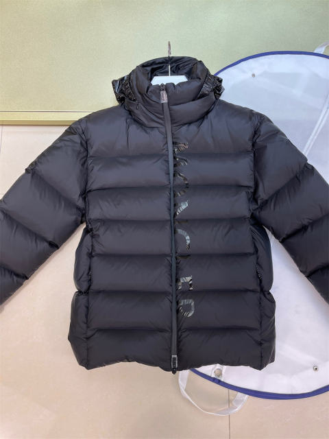 Mon cler Zipper Logo Puffer Down Jacket Black White
