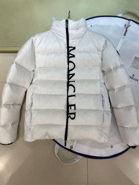 Mon cler Zipper Logo Puffer Down Jacket Black White