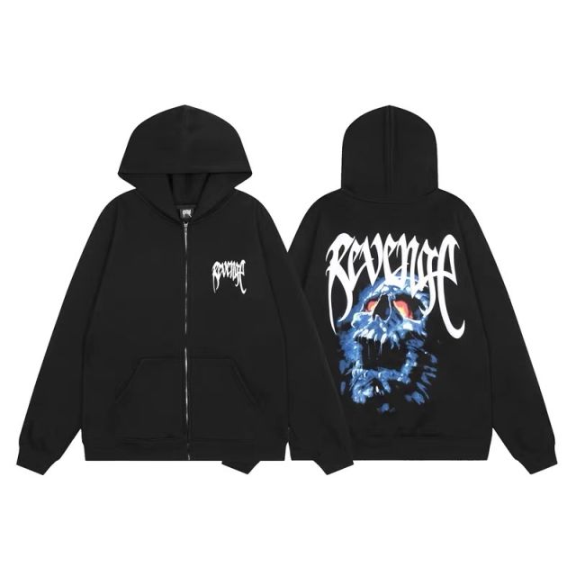 Revenge skull zipper hoodie black
