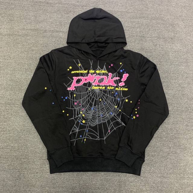 Sp5der 555555 Spider Web 'PINK' Hoodie Black