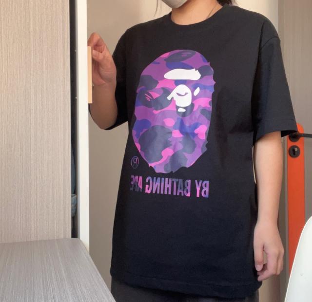 Bape Purple A Bathing Ape Logo Camo T-Shirts Black