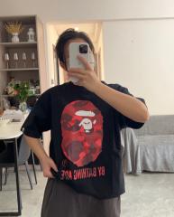 1:1 Quality Bape Red A Bathing Ape Camo Head T-Shirts Black