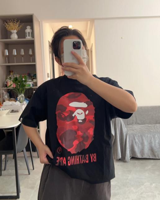1:1 Quality Bape Red A Bathing Ape Camo Head T-Shirts Black