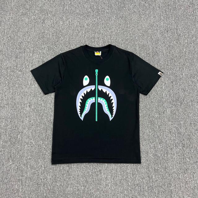 Bape blue green zippers shark face tshirt black white