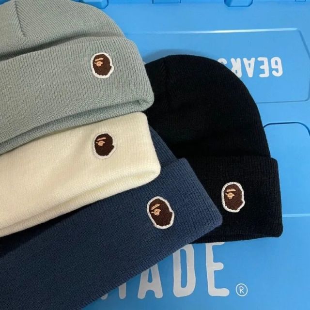 Bape Classic Ape Logo Beanie Hat Black Grey Navy Blue