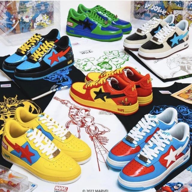 A Bathing Ape Bape Sta x Marvel Shoes Sneakers (Iron Man/American Capitan/Hulk/Black Widow/Thunder God)