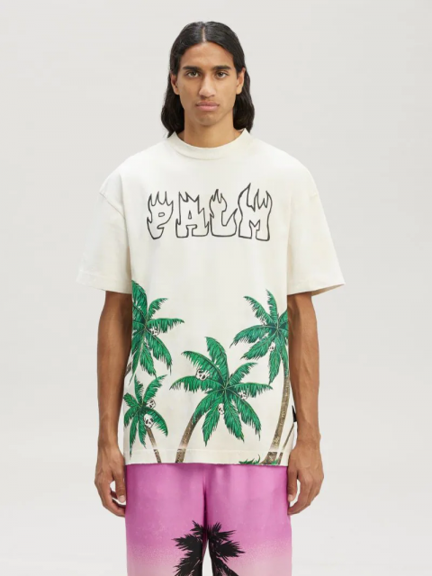 Palm angles green trees tee black white