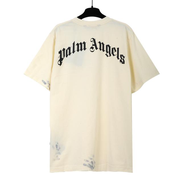 Palm Angels Painted Palm Tree Beige T-Shirt & Neon Sweats Shorts
