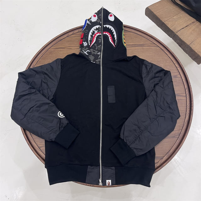 Bape MA1 Half Camo Hood Bomber Jacket Hoodie Black