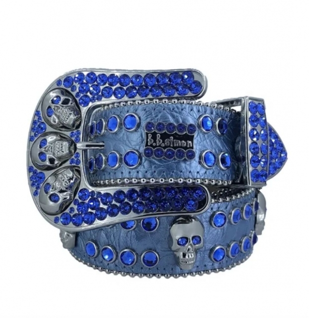 B.b. Simon Aqua Blue Skull Double Row Crystal Belt