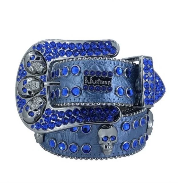 b.b. Simon Aqua Blue Skull Double Row Crystal Belt
