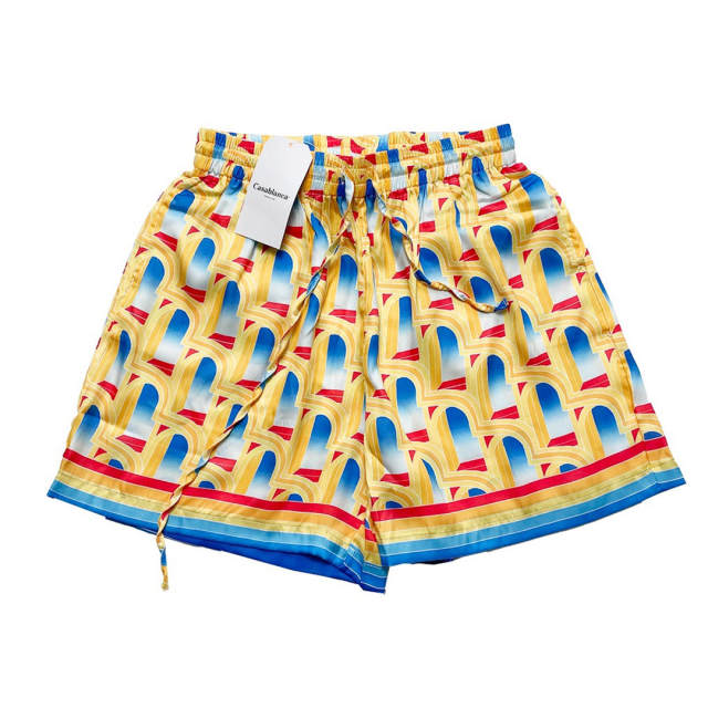 Casablanca Dream Gate Silk Shorts Yellow Blue