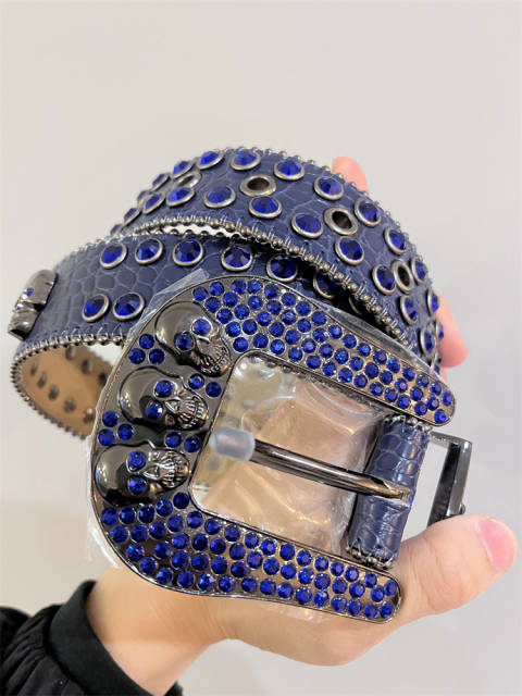 b.b. Simon Aqua Blue Skull Double Row Crystal Belt
