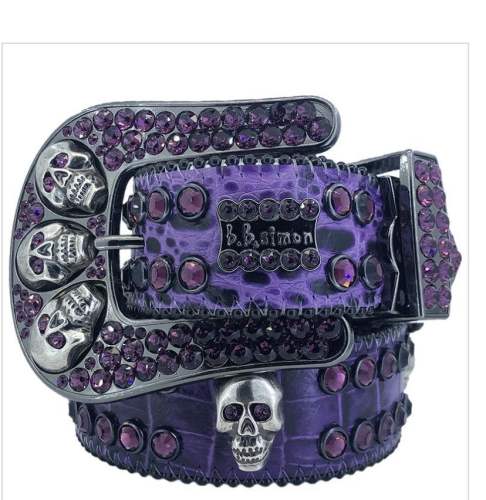 b.b. Simon bb Aqua Skull Double Row Crystal Belt