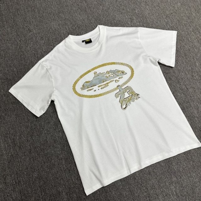 Corteiz gold chain tee black white