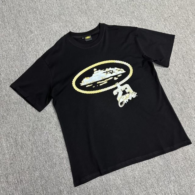 Corteiz gold chain tee black white