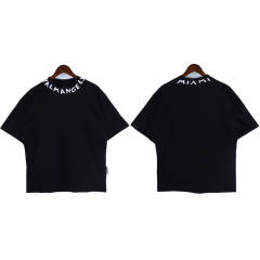 Palm Angels Collar Letters Print T-Shirts Black White Khaki