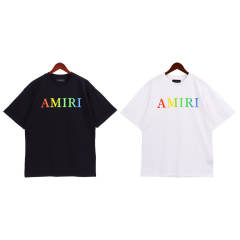 Amiri 23SS Rainbow Colorful Fonts T-Shirts Black White