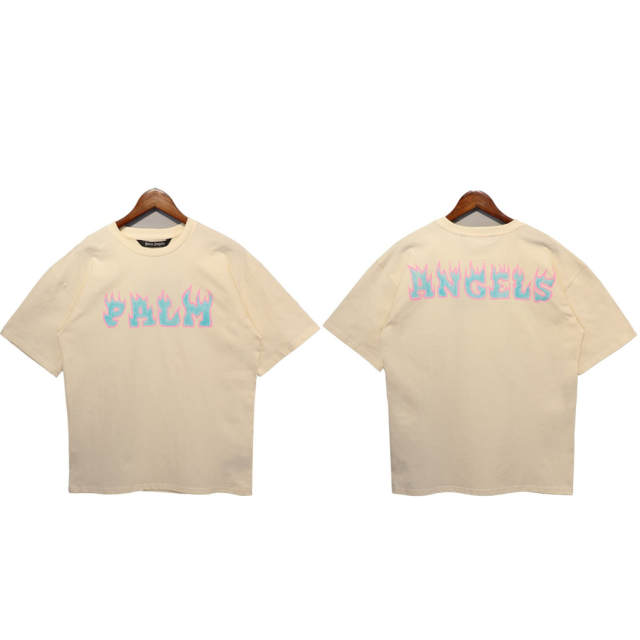 Palm Angels Flame T-Shirts Black Yellow Beige