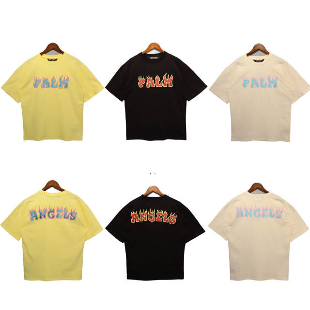 Palm Angels Flame T-Shirts Black Yellow Beige
