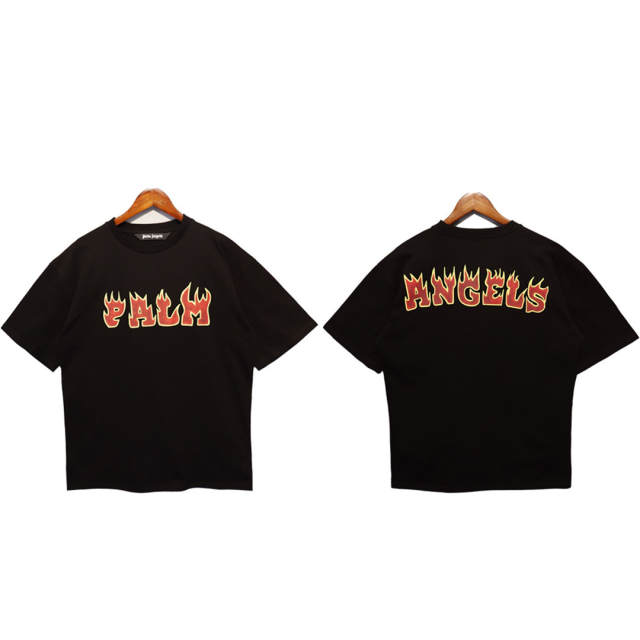 Palm Angels Flame T-Shirts Black Yellow Beige
