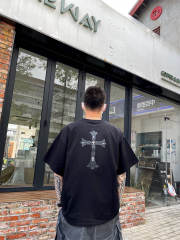 Chr0me Hearts Metal Cross Leather Cross T-Shirt Black White