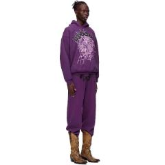 High Quality Spider Web Rheinstone Hoodie Pants Tracksuit Purple