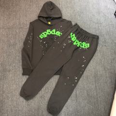 Spider Web Green Fonts Hoodie Pants Tracksuit Gray