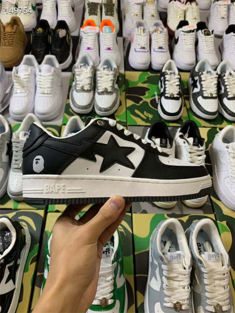 Bape Sta Bapesta Black and White Leather Shoes Women Men