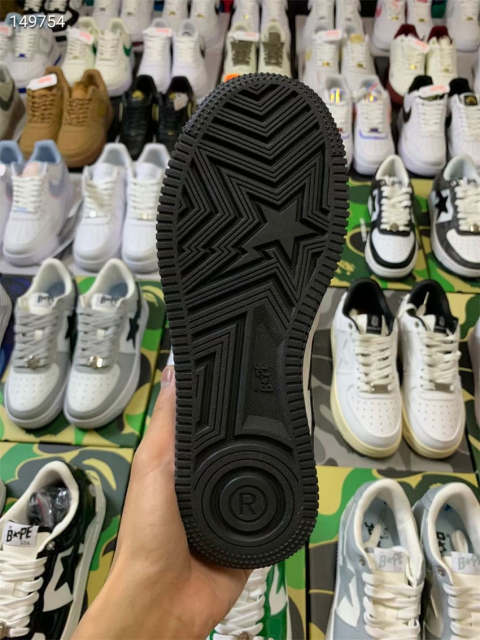 Bape Sta Bapesta Black and White Leather Shoes Women Men