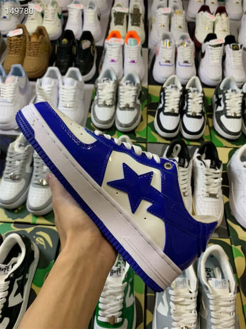 Bape Sta Bapesta Patent Blue Shoes Sneakers Women Men