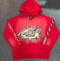 1:1 quality Hellstar Studios Records Hoodie Flame Fire Distressed Red