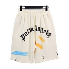 Palm Angels Painted Palm Tree Beige T-Shirt & Neon Sweats Shorts
