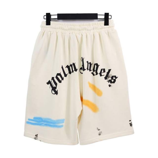 Palm Angels Painted Palm Tree Beige T-Shirt & Neon Sweats Shorts